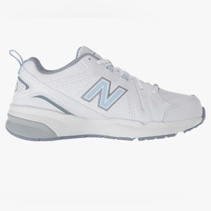 New Balance Women's 608 V5 Casual Comfort Cross Trainer, White / Blue, 9 US